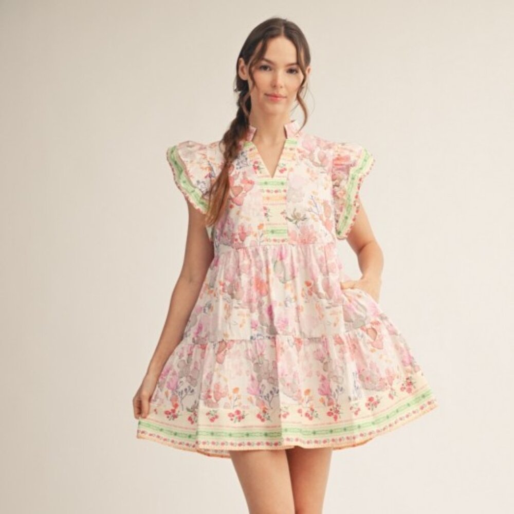 Ruffled Sleeves Floral Babydoll Dress